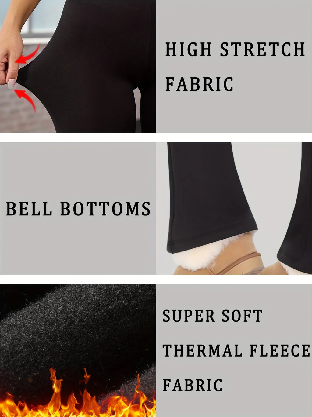 Women's 3-Pack Black Fleece Wide Leg Pants High Waist Thickened Warm Trousers for Daily Wear & Lounge