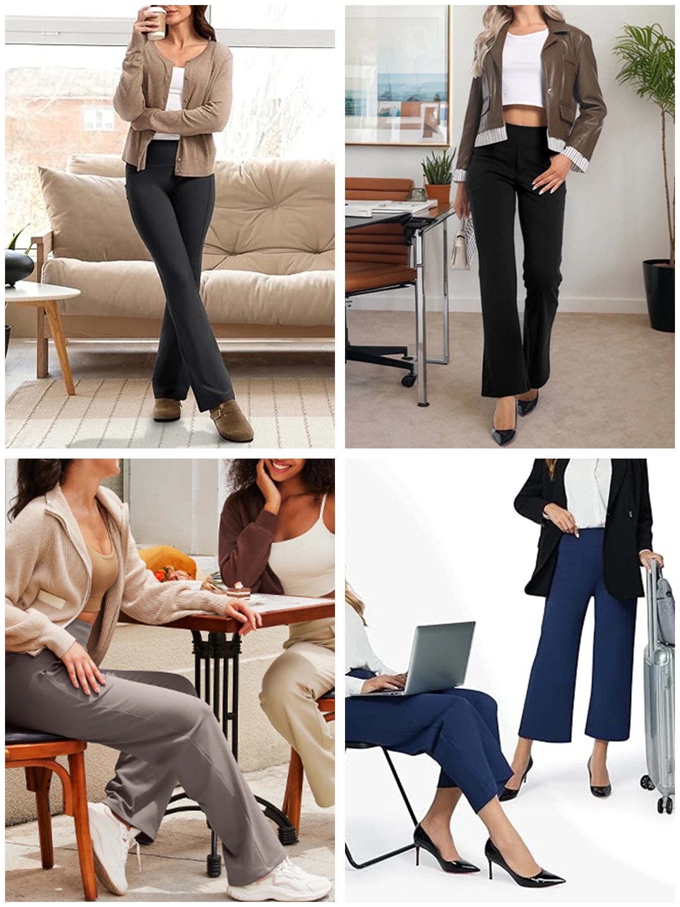 3PCS Women's High Waist Fleece-lined  Bell Bottom Sports Yoga Pants Stretch