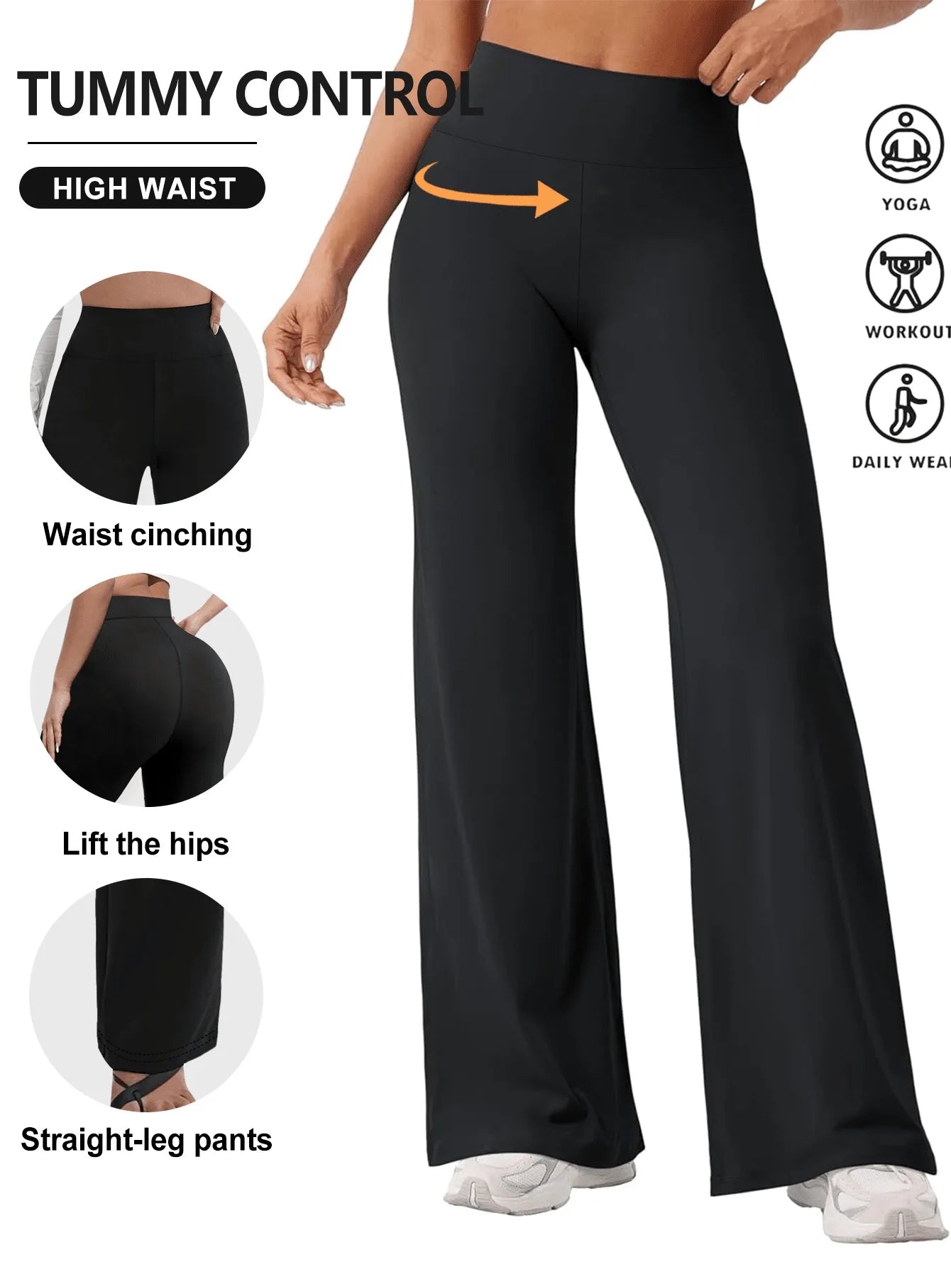 Women's straight yoga pants, high-waisted