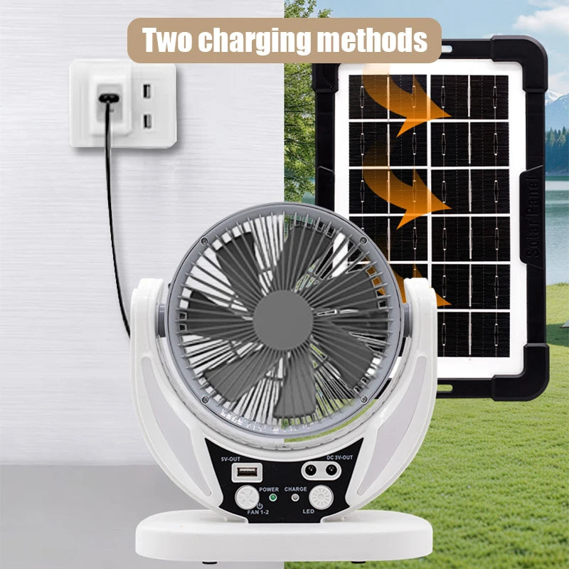 Solar-powered multifunctional fan, LED light bulb, USB charging, can charge mobile phones