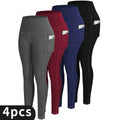 4pcs High Waisted Capri Pants For Women With Pockets, Super Soft Tummy Control No See Through Workout Running Yoga Athletic Legg