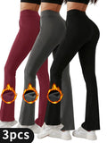 3PCS Women's High Waist Fleece-lined  Bell Bottom Sports Yoga Pants Stretch