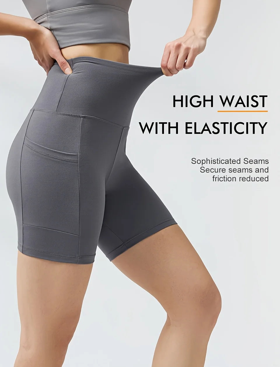 5-Pack High Waist Shorts, Stretch Quick-Drying Breathable with Pocket Design