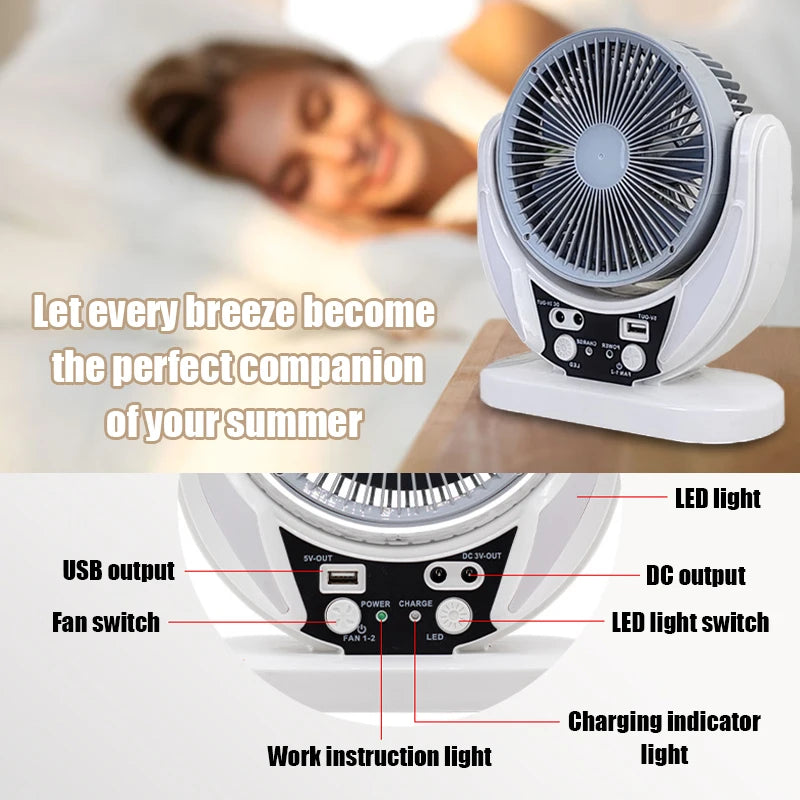 Solar-powered multifunctional fan, LED light bulb, USB charging, can charge mobile phones