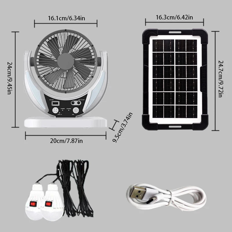 Solar-powered multifunctional fan, LED light bulb, USB charging, can charge mobile phones