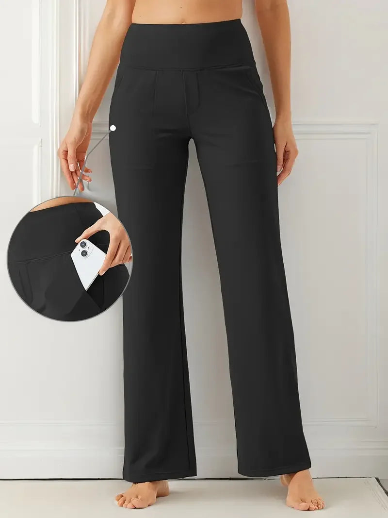 Women's straight yoga pants, high-waisted