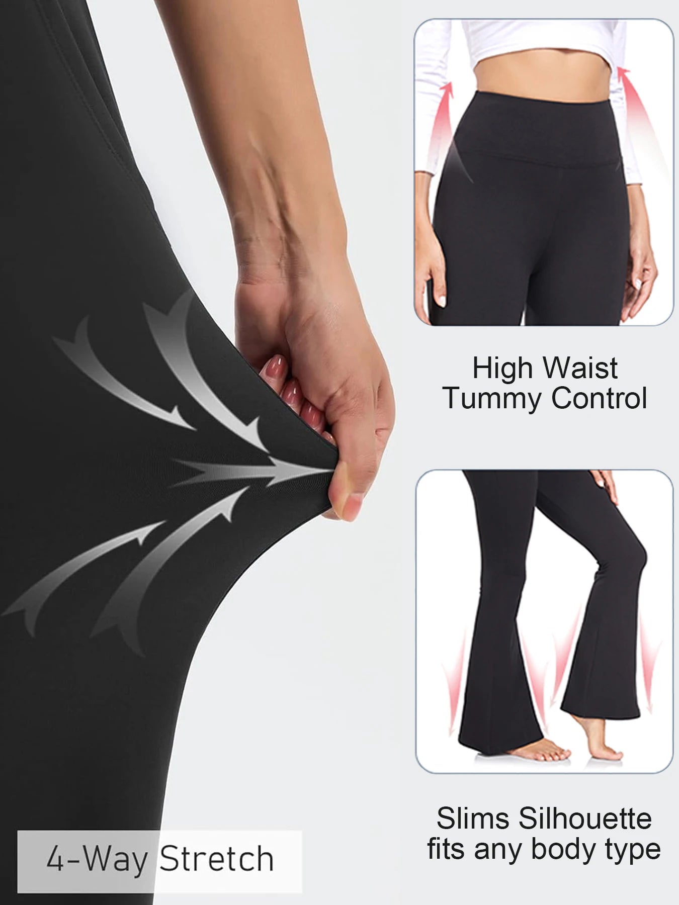 3PCS Women's High Waist Fleece-lined  Bell Bottom Sports Yoga Pants Stretch