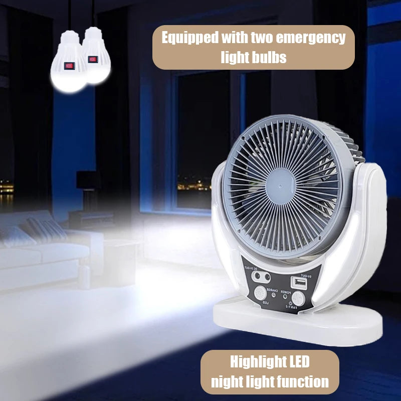 Solar-powered multifunctional fan, LED light bulb, USB charging, can charge mobile phones
