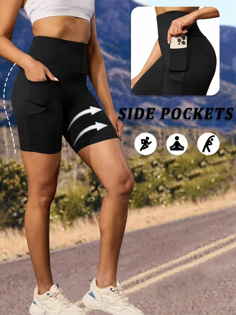 Women's sports shorts in 2-piece set|High elasticity, quick-drying cycling pants|Spring running, yoga and fitness shorts