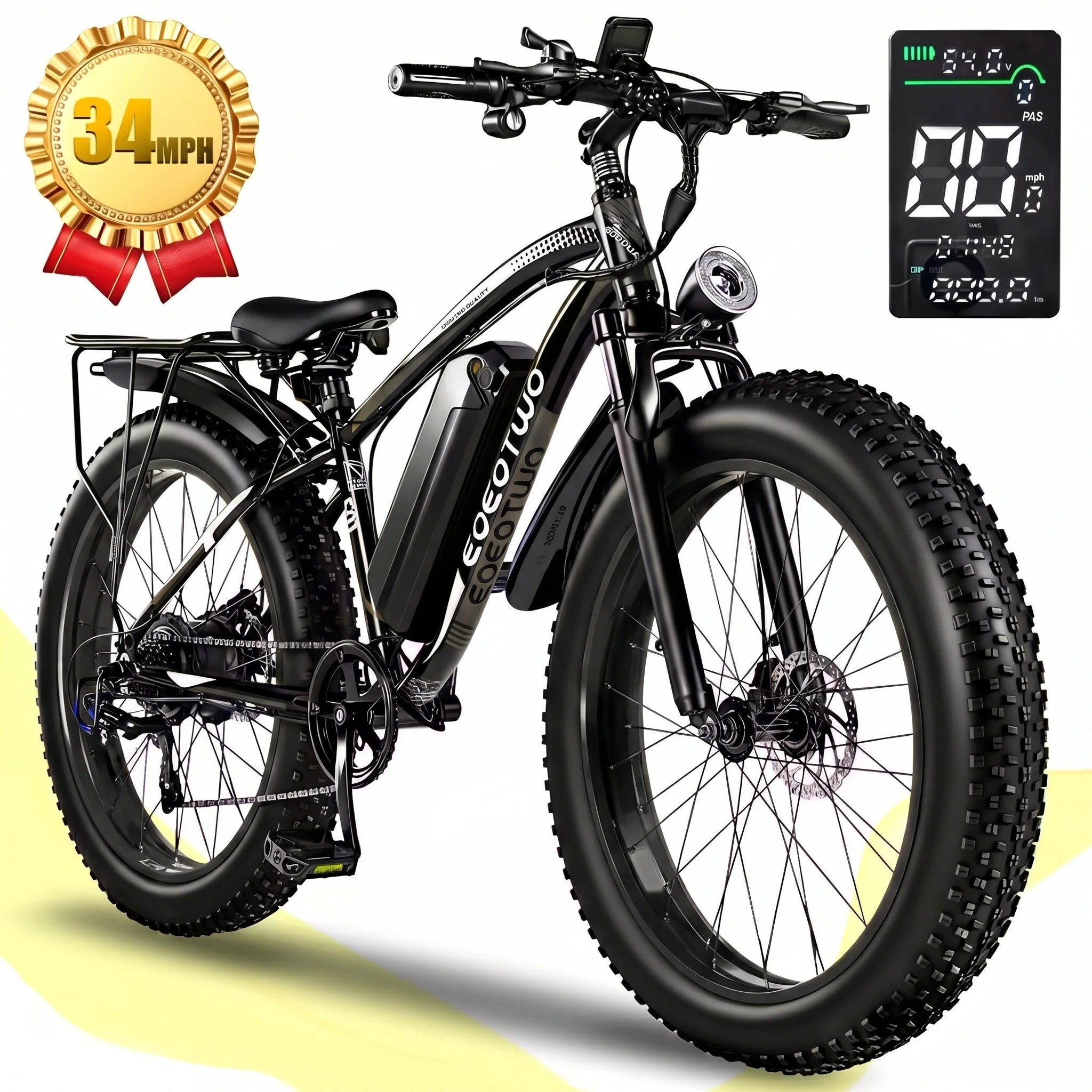 Adult 1500W 48V 15Ah Battery 26" 4.0 Fat Tire 34MPH Mountain Off-Road EBike