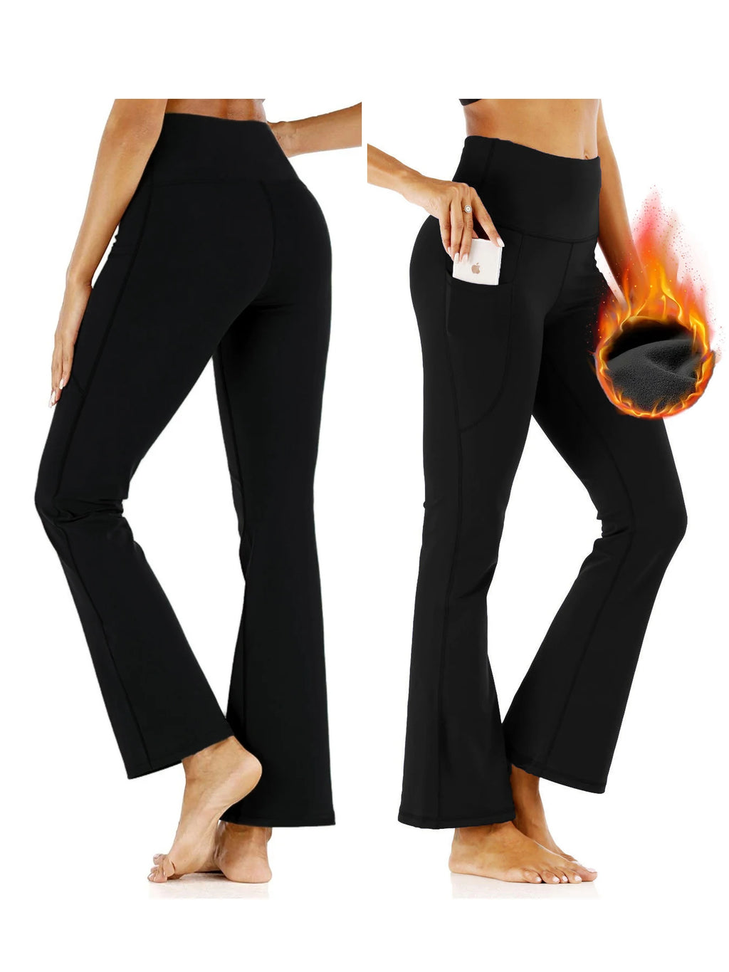 3PCS Women's High Waist Fleece-lined  Bell Bottom Sports Yoga Pants Stretch