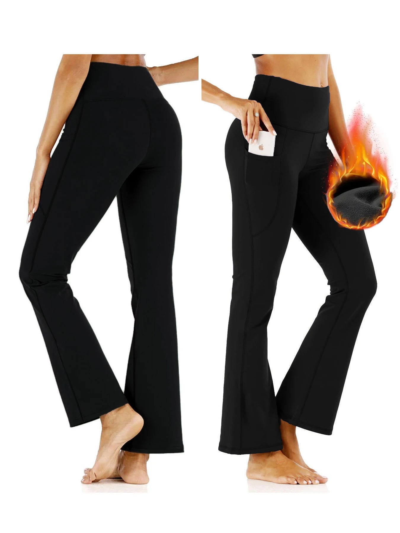 3PCS Women's High Waist Fleece-lined  Bell Bottom Sports Yoga Pants Stretch