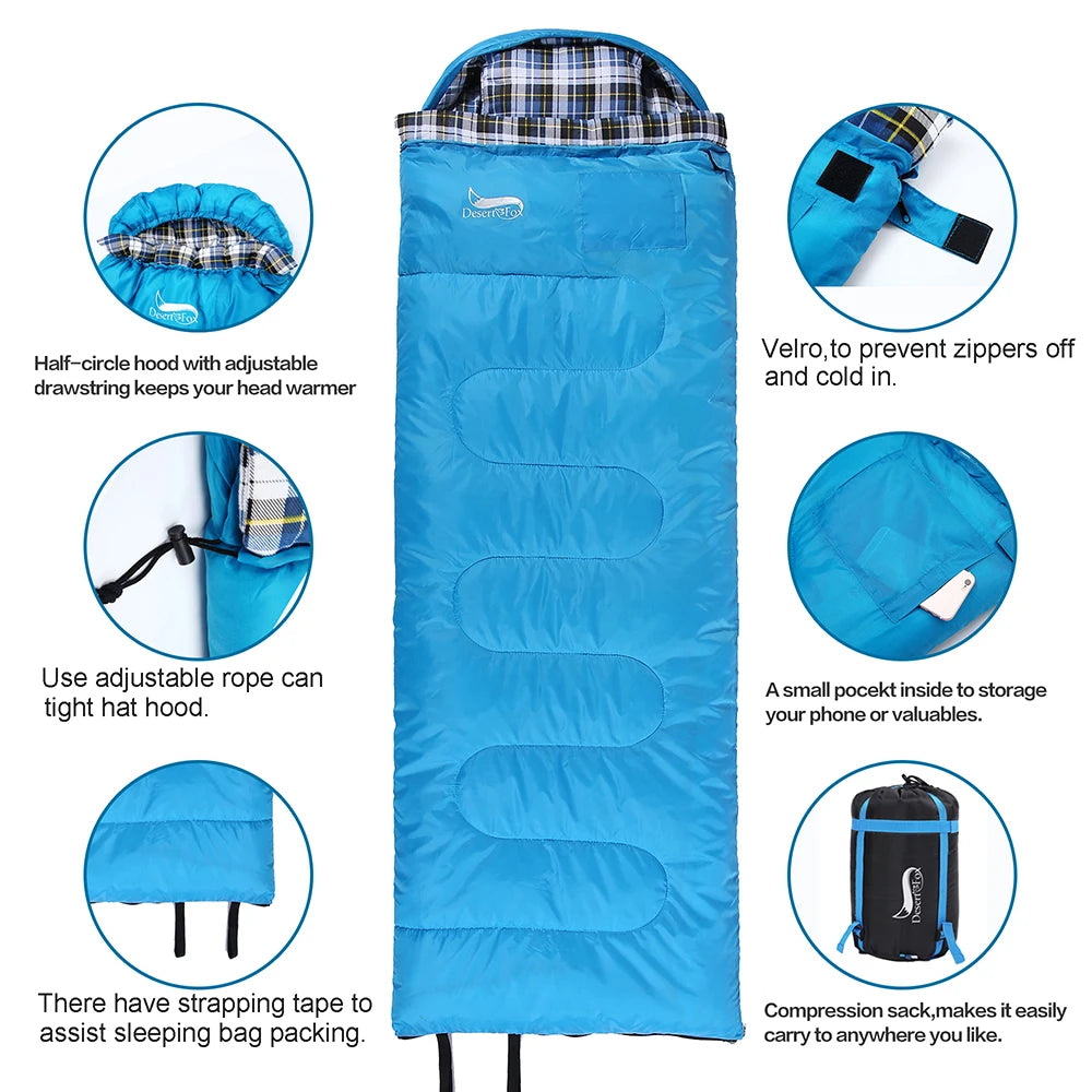 Flannel Sleeping Bag with Pillow for Adult Kids Winter, and storage sack