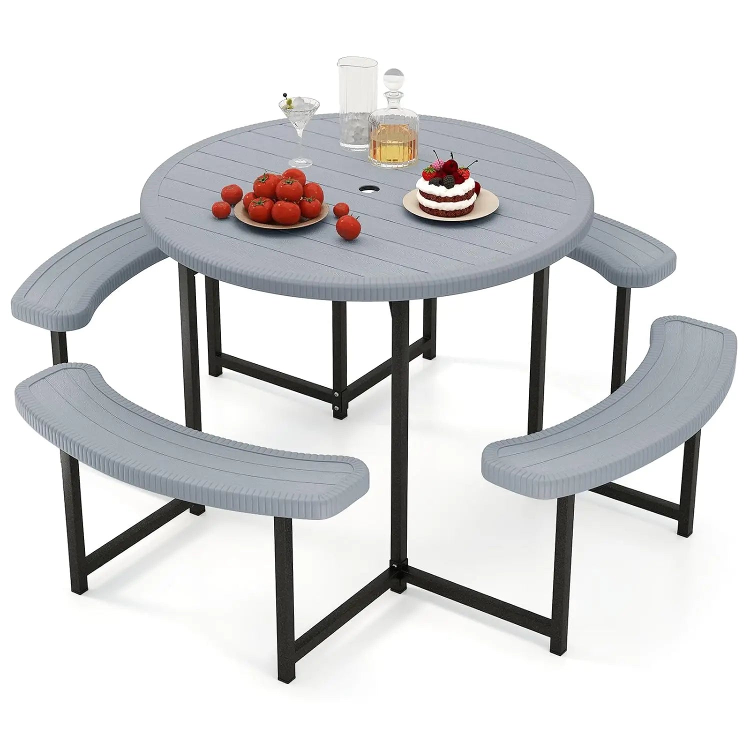 Picnic Table and Chair Set for 4-8 People, 37-inch Round Outdoor Table