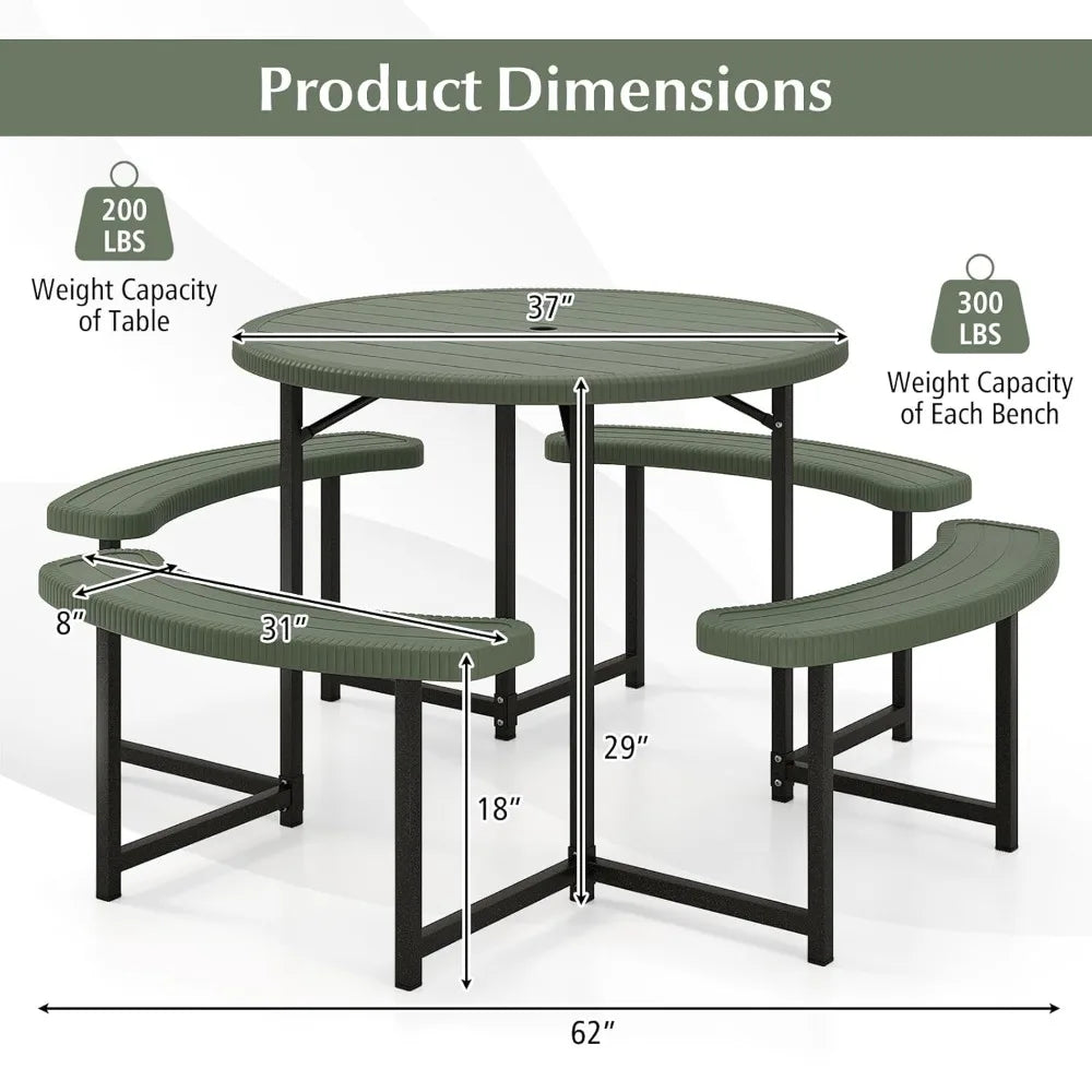 Picnic Table and Chair Set for 4-8 People, 37-inch Round Outdoor Table