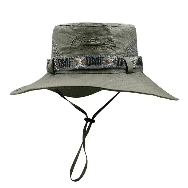 Summer Men Bucket Hat Outdoor UV Protection Wide Brim Panama Safari Hunting Hiking Hat Mesh Fisherman Hat Beach Cap 2035