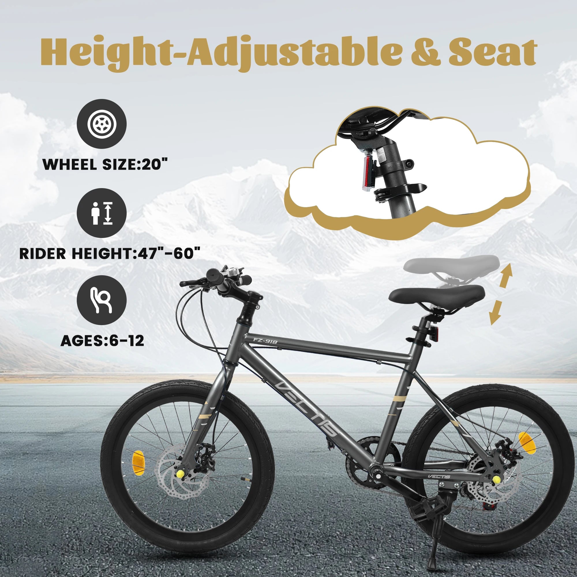 20 Inch Kids Bike for Boys Girls, 7-Speed Children Road Bike with Steel Frame and Dual Disc Brakes for Ages 6-12 Years Old