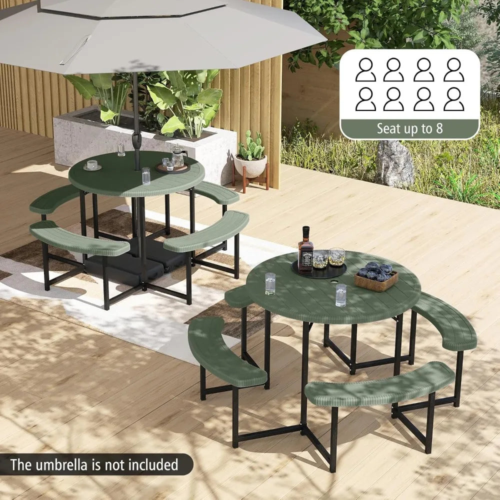 Picnic Table and Chair Set for 4-8 People, 37-inch Round Outdoor Table