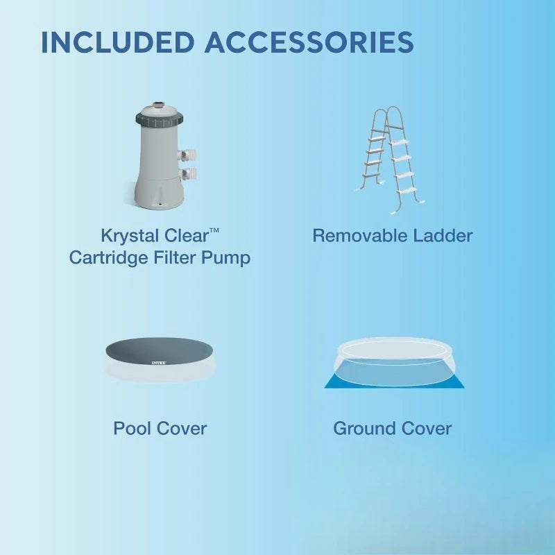 Inflatable Swimming Pool Set: 15ft X 48in Includes 1000 GPH Cartridge Filter Pump Removable Ladder