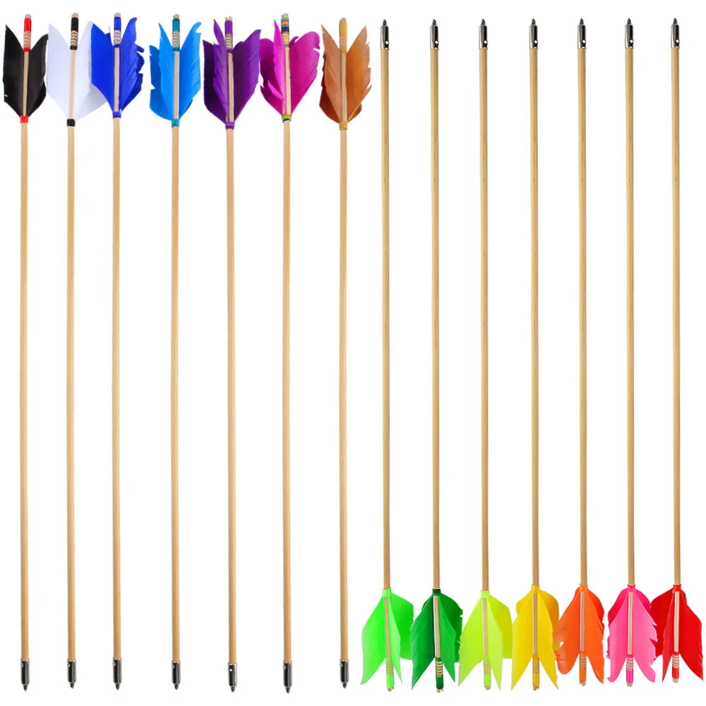 12pcs 32" Archery 8.5mm Wooden Arrow Recurve Traditional Bow Shooting White Wood Arrows Turkey Feathers Bow Hunting Accessories