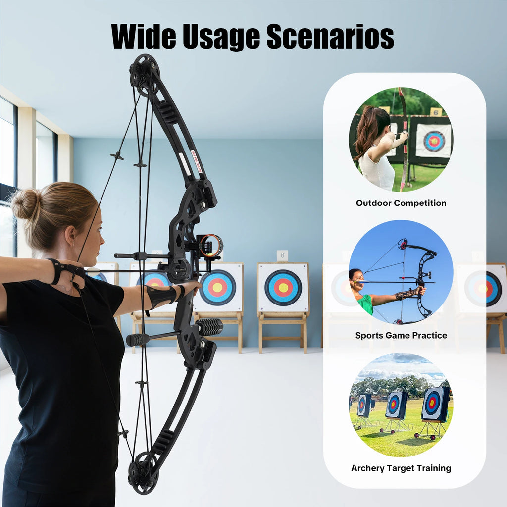 Compound Bow Arrow Set 30-55lb Adjustable Draw Length 24-29.5" w/12 Arrows