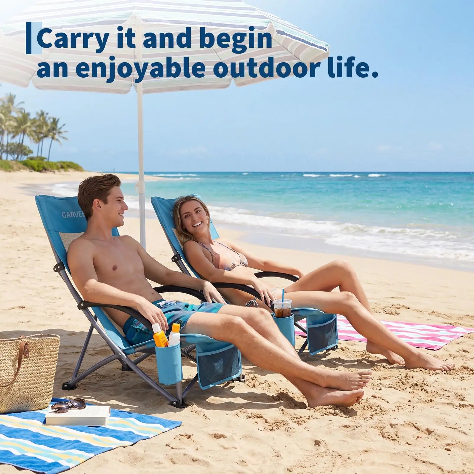 High Beach Chair 2 Pack, Folding Portable Extra Wide