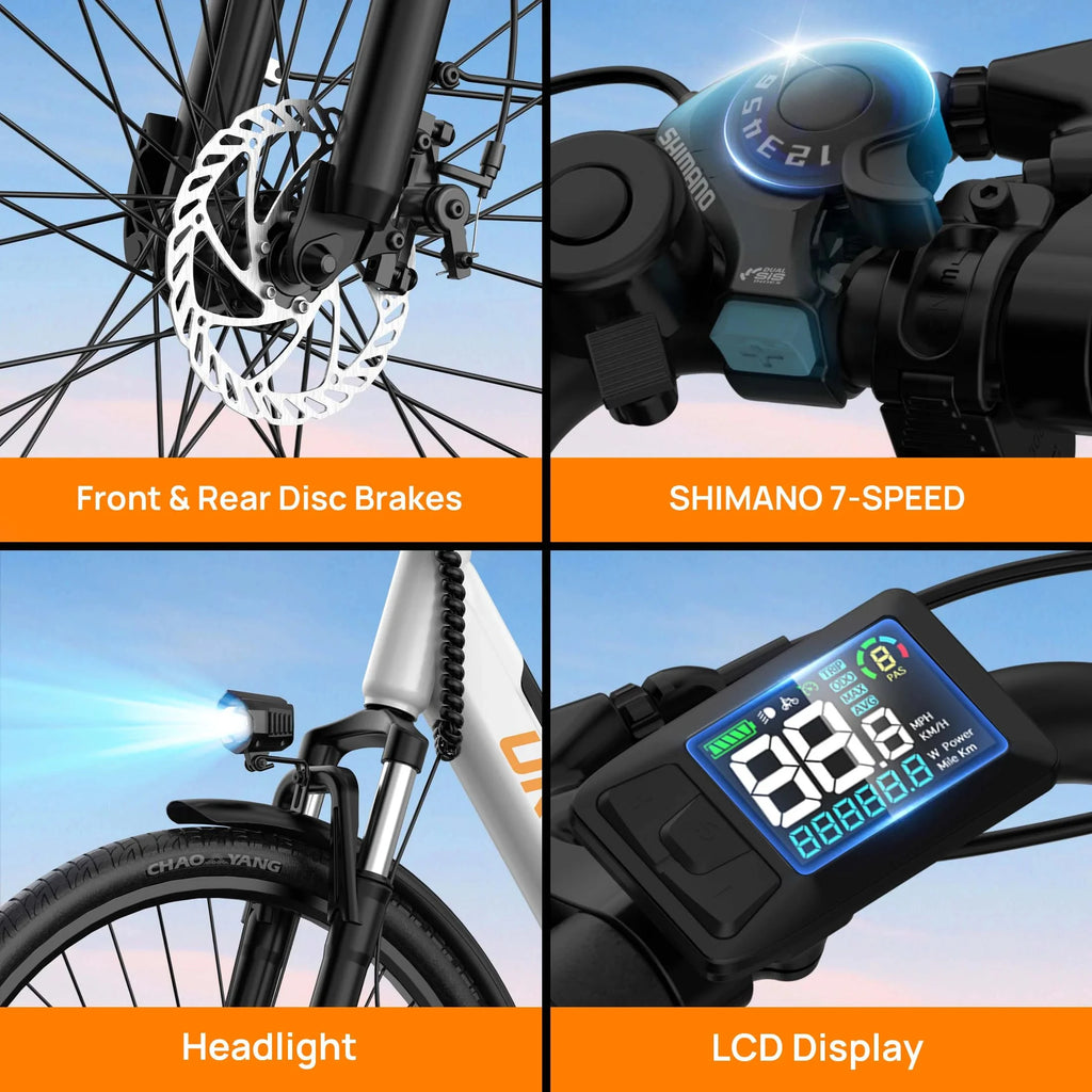 750W Adult Electric Bike | 48V 10.4Ah Battery, UP To 20MPH, 26''X2" Tire, 7-Speeds