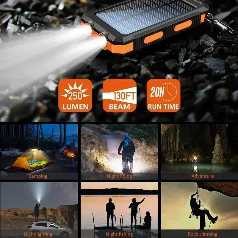 Hiking 10000mAh 4-in-1 Solar Power Bank with Camping Light & Compass