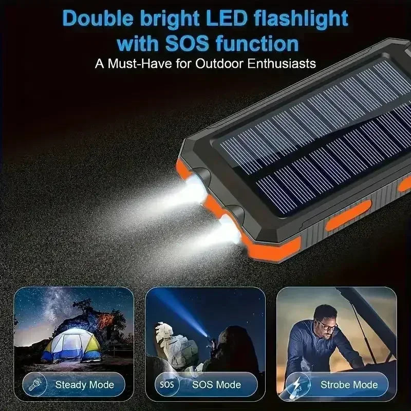 Hiking 10000mAh 4-in-1 Solar Power Bank with Camping Light & Compass