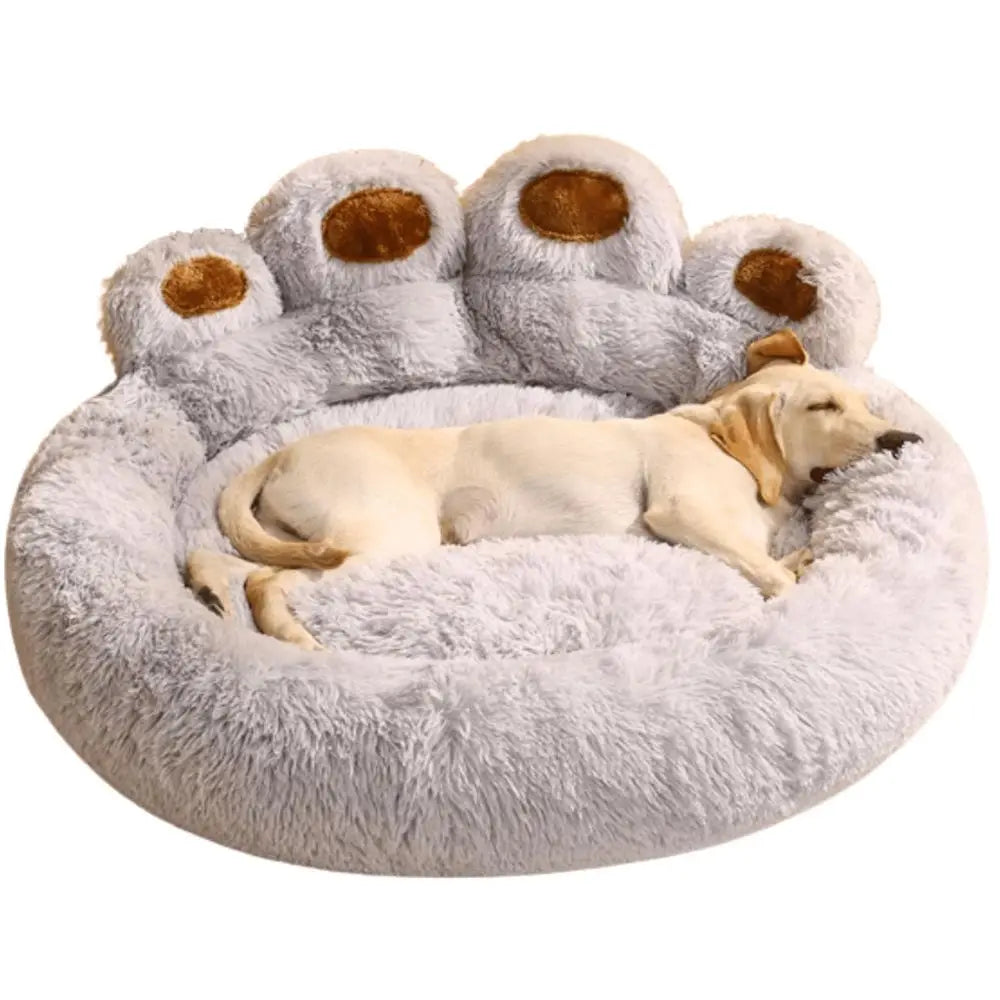 Round Calming Dog Bed of Paw Shape, Pet Large Plush Dog Donut Bed for Small Medium Large Breed Dog, Soft and Cozy Doggie Bed, C