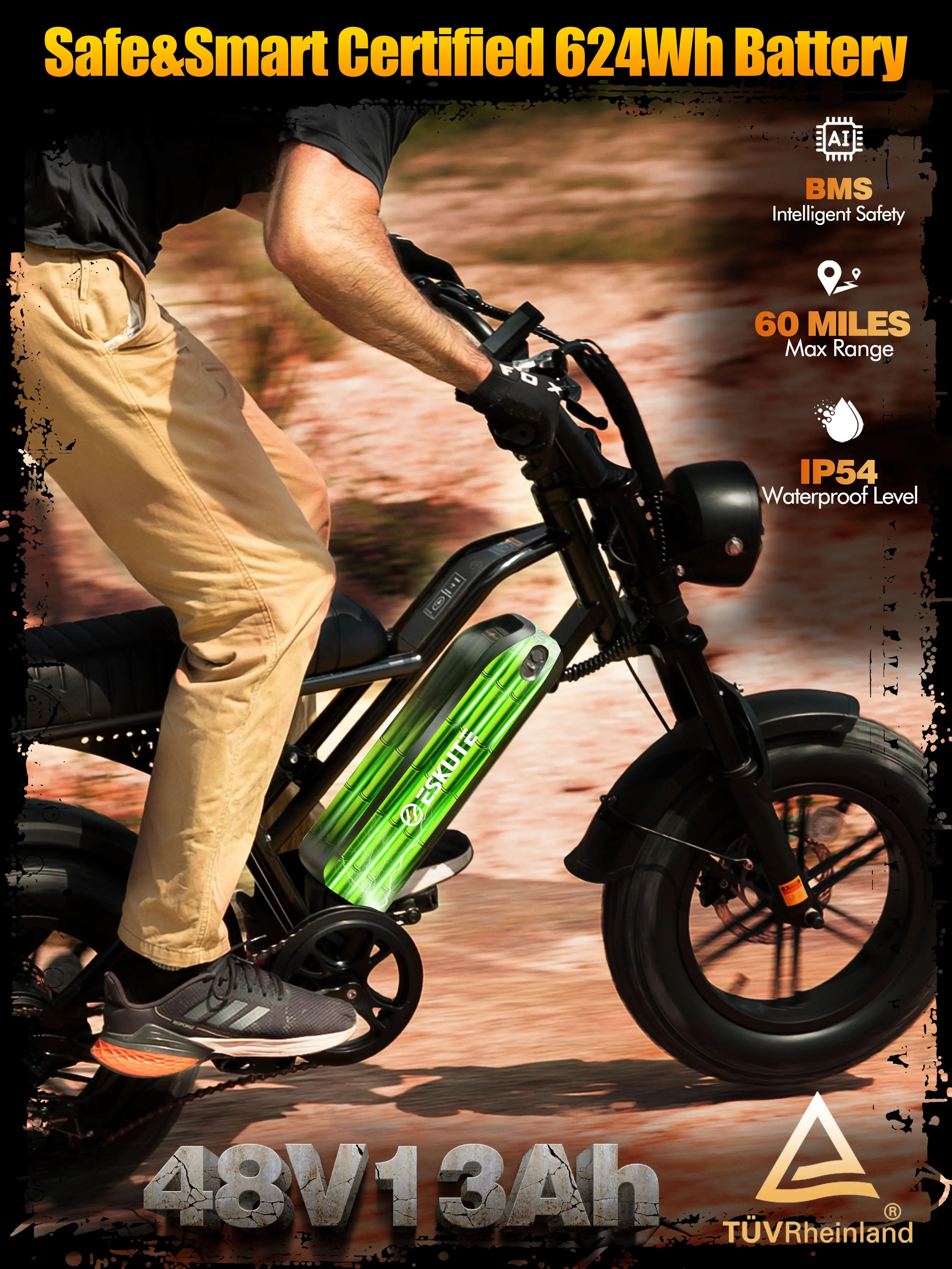1500W Peak 28MPH 48V13Ah Motorcycle, 16"x4" Fat Tire 7-Speed Dual Suspension E-Bike,