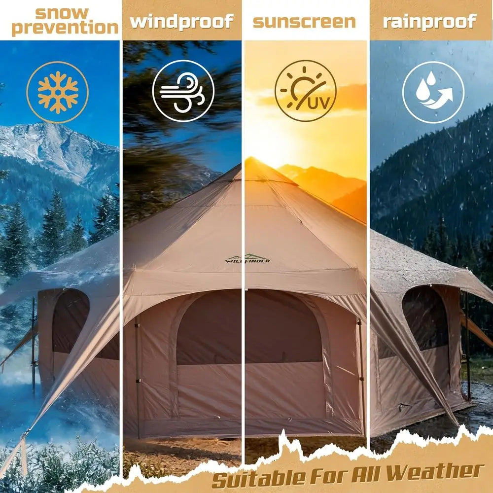 4-Season Waterproof Yurt Tent with 8 Mesh Windows, Removable Floor