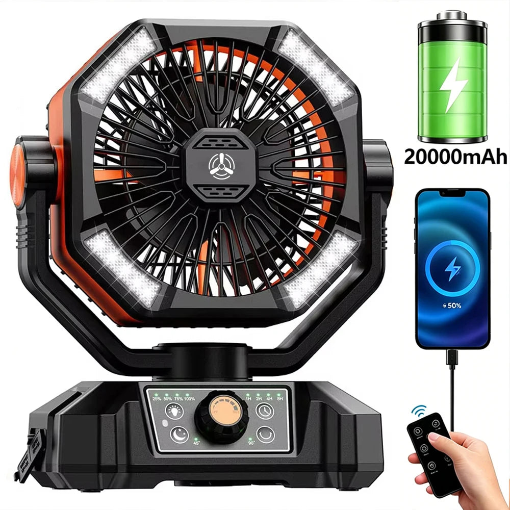 Camping Fan with 4 LED Lantern 20000mAh Battery Portable Outdoor Fan