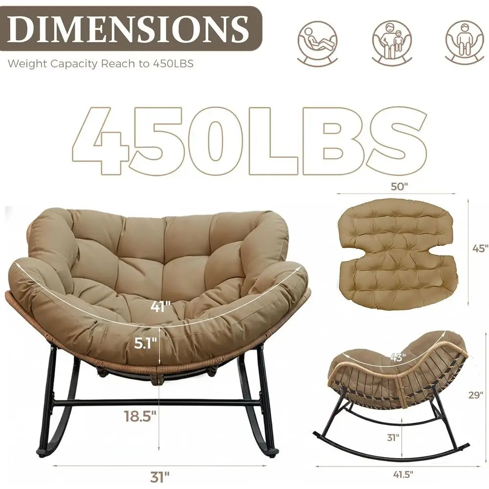 Oversized 2-Person Wicker Rocking Chair Set with Cushions indoor or outdoor