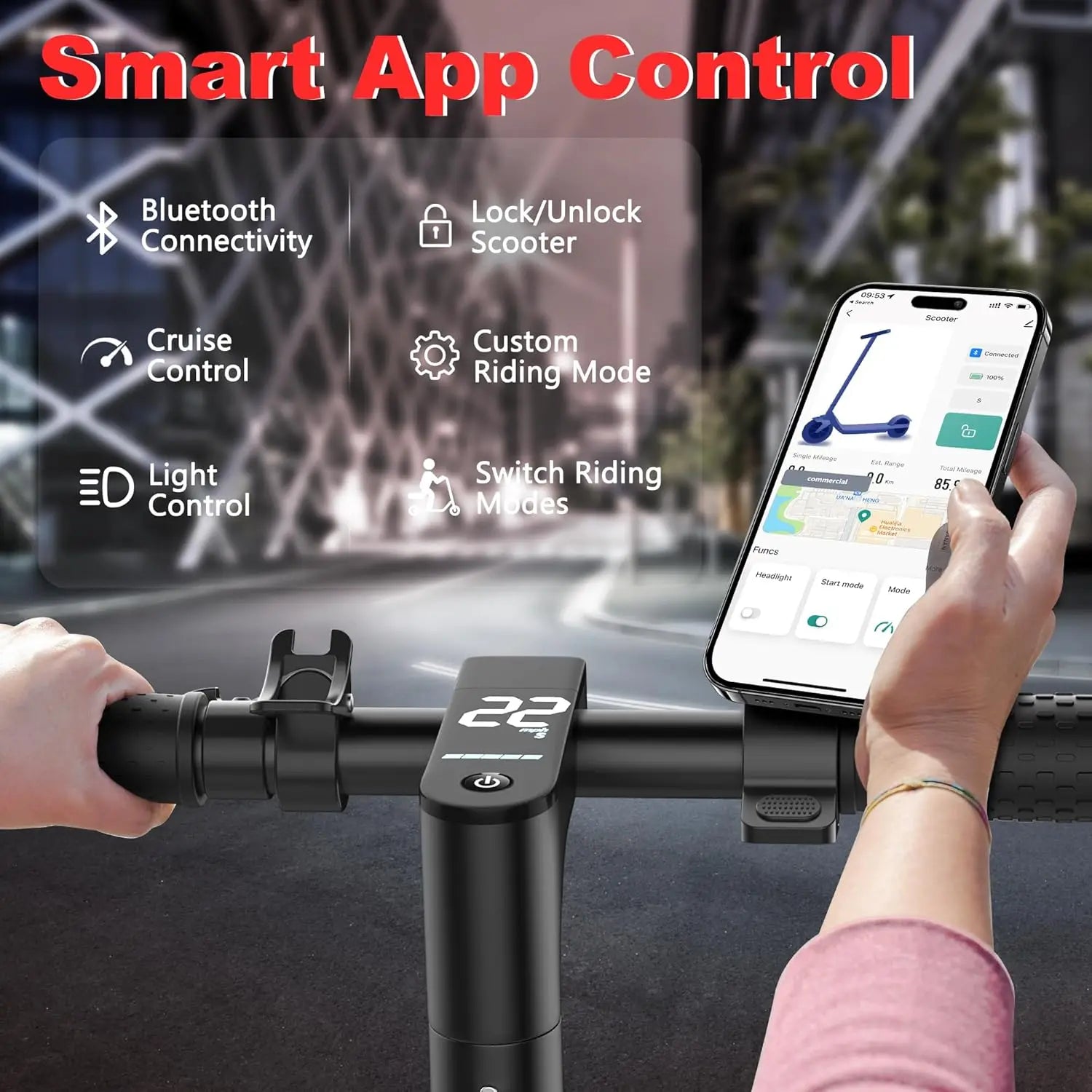 Electric Scooter with 42V 22 Miles Range Dual Braking & Suspension