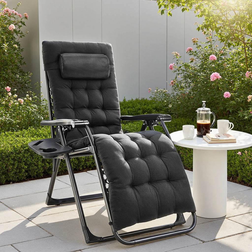 JHK Oversized Zero Gravity Cotton Padded Reclining Chair Foldable Lounge Chair with Adjustable Pillow Cup Holder For Patio