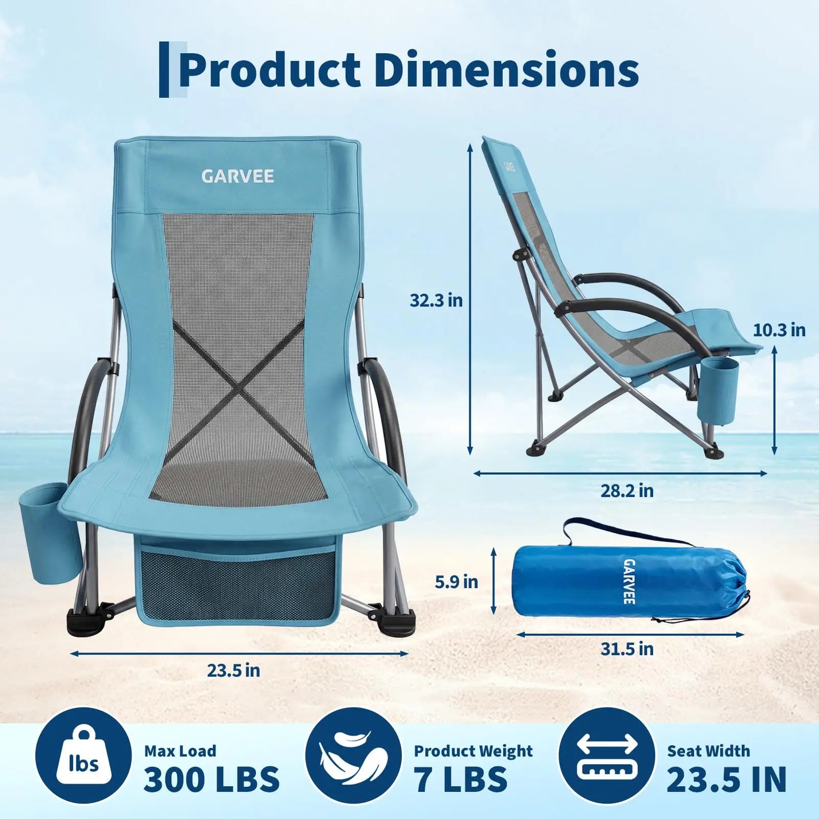 High Beach Chair 2 Pack, Folding Portable Extra Wide