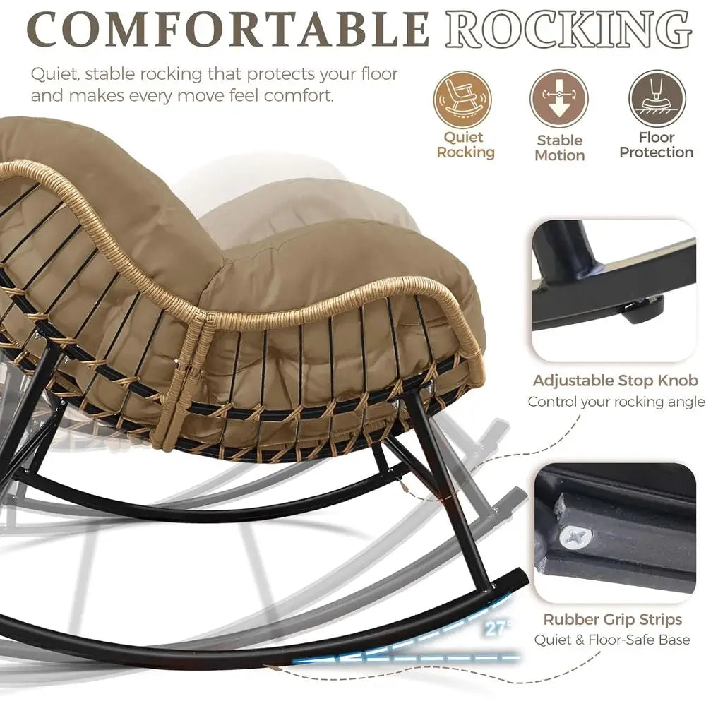Oversized 2-Person Wicker Rocking Chair Set with Cushions indoor or outdoor