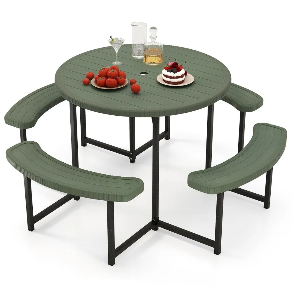 Picnic Table and Chair Set for 4-8 People, 37-inch Round Outdoor Table