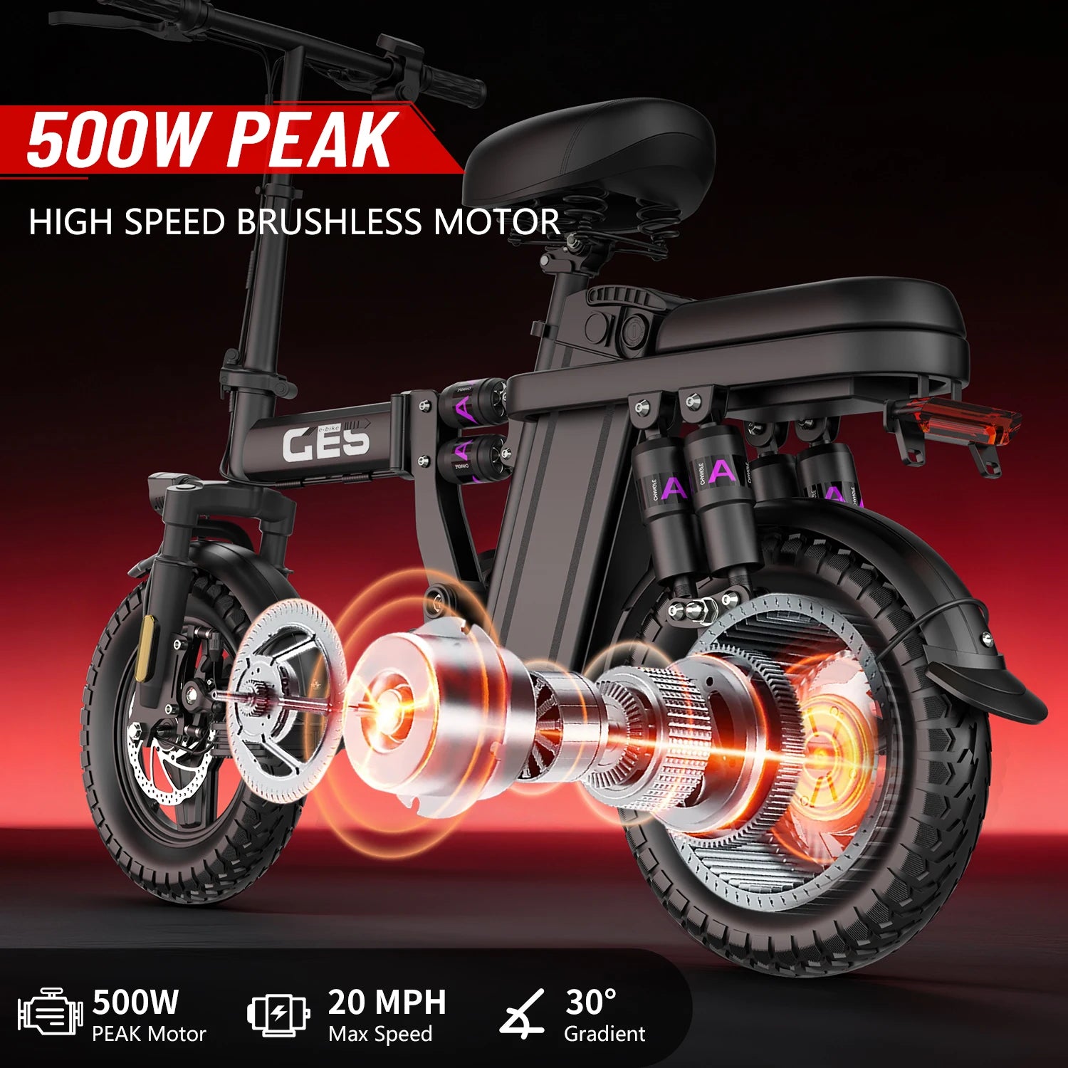 Folding Adult 500 Watt Electric Bike with 48V 15AH Removable Battery