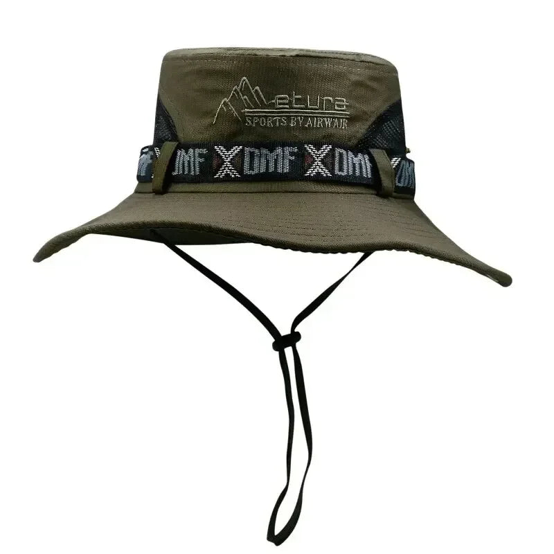 Summer Men Bucket Hat Outdoor UV Protection Wide Brim Panama Safari Hunting Hiking Hat Mesh Fisherman Hat Beach Cap 2035