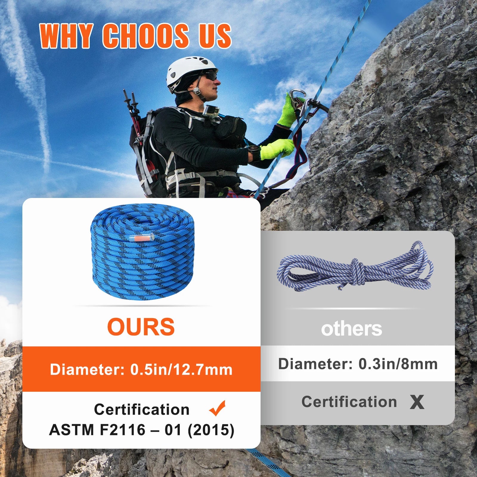 12.7mm Static Outdoor Climbing Rope 30KN Breaking Tension