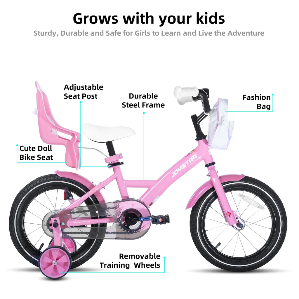 Joystar 14 16 20 Inch Kids Bike for Girls Ages 3-10 Years, Girls' Bikes with Training Wheels, Streamers, Basket and Doll Seat