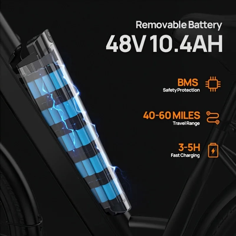 750W Adult Electric Bike | 48V 10.4Ah Battery, UP To 20MPH, 26''X2" Tire, 7-Speeds