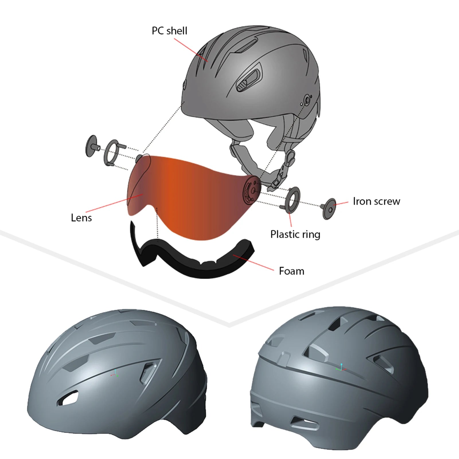 US Ski or Snowboard Helmet with Removable Liner and Ear Pads