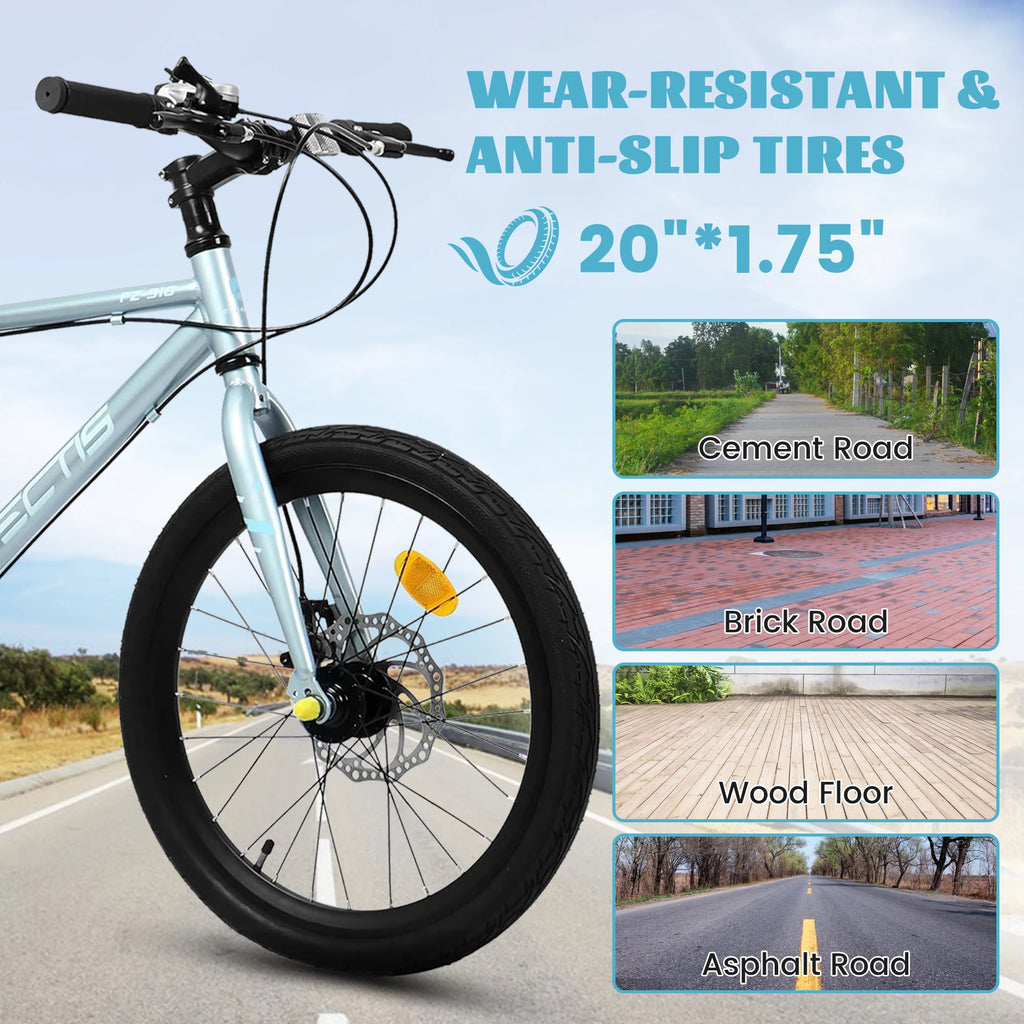 20 Inch Kids Bike for Boys Girls, 7-Speed Children Road Bike with Steel Frame and Dual Disc Brakes for Ages 6-12 Years Old