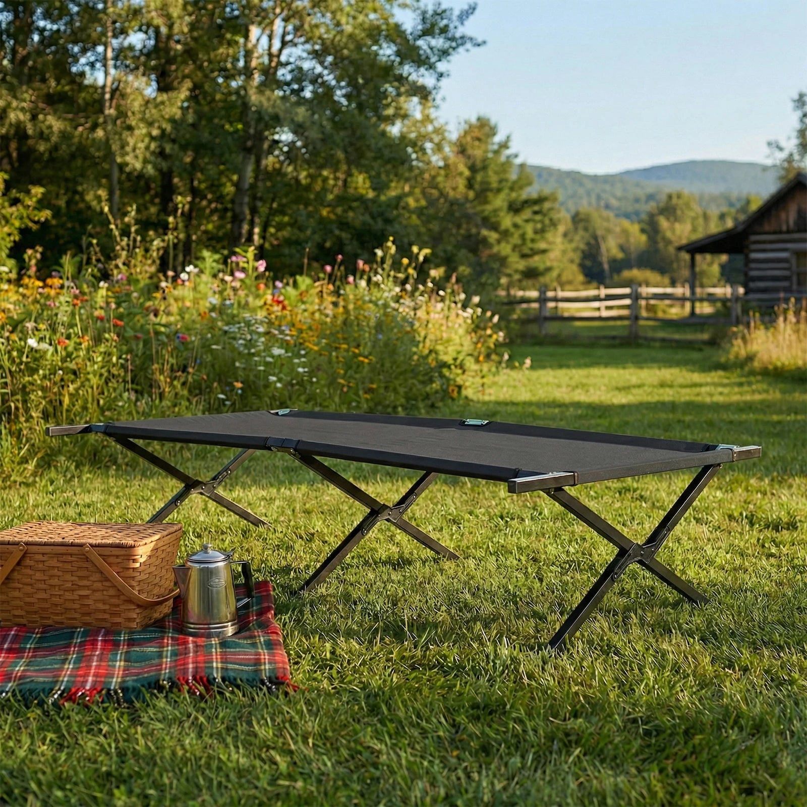 JHK Collapsible Camping Cot Lounge Chair 73" x 36" Portable Folding Sleeping Cot 300 LBS Capacity Sturdy Frame for Outdoor