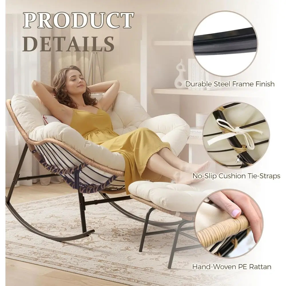 Oversized 2-Person Wicker Rocking Chair Set with Cushions indoor or outdoor