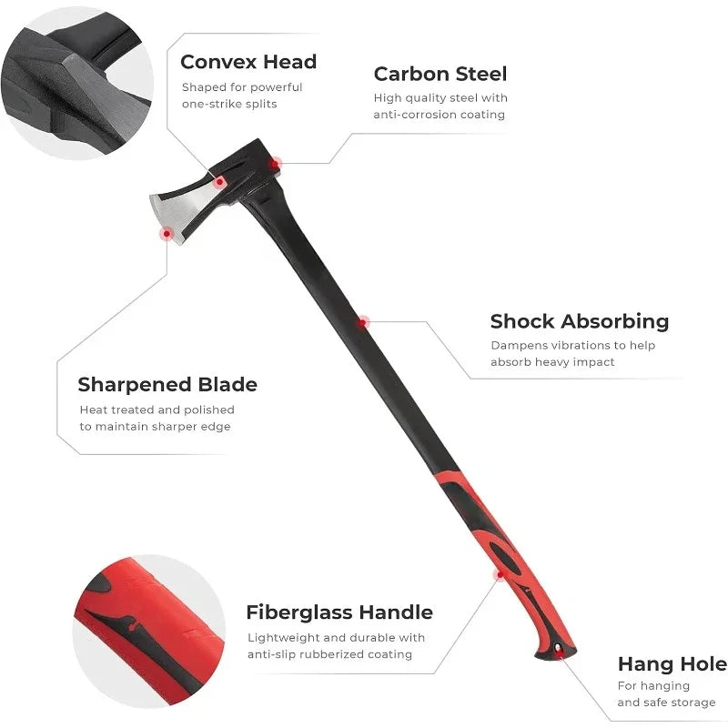 36” Wood splitting Axe, fiberglass handle with Blade Cover