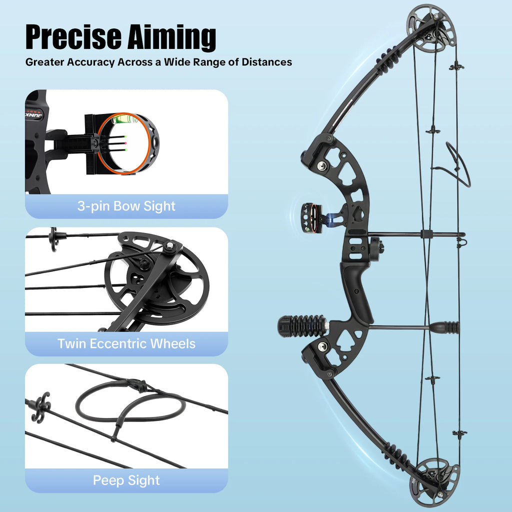 Compound Bow Arrow Set 30-55lb Adjustable Draw Length 24-29.5" w/12 Arrows